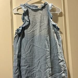 Anthropologie Cloth&Stone Chambray DenimRuffle sleevelessDress Pockets Tencel XS